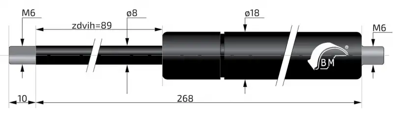 Značkový Plynová vzpěra Berthold Marx 268 mm, 250N, 08/18 M6