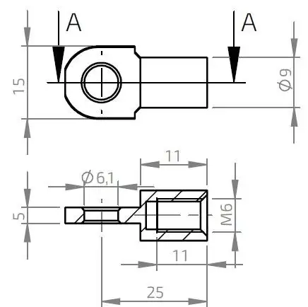 Oko k plynové vzpěře BM, pr. 6,1mm, c=22mm, pro závit M6, ocel Top Prodej