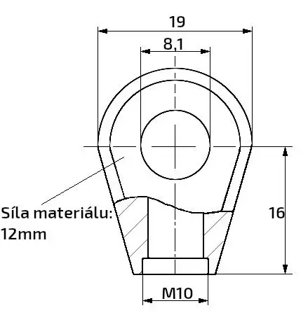 Cenově Výhodný Oko k plynové vzpěře 19x16x12, otvor 8,1mm, pro závit M10
