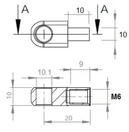 Oko k plynové vzpěře BM, pr. 10,1mm, c=20mm, pro závit M6, ocel Speciální Cena