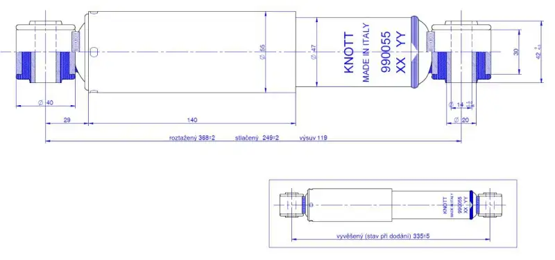 Víkendová Akce Tlumič k nápravě KNOTT typ 990055 (do 1800 kg/1 náprava) montáž za kolo