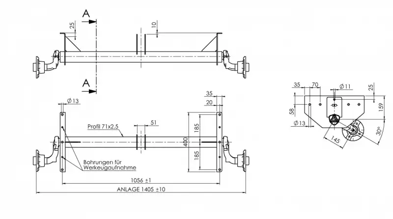Hit Sezóny Náprava AL-KO UBR 700-5 (750 kg) a=1056 mm, c=1405 mm, 100x4, (Sacher)