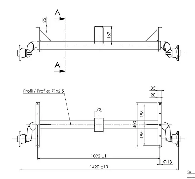 Bezpečná Platba Náprava AL-KO UBR 700-5 (750 kg) a=1092 mm, c=1420 mm, 100x4, patky 159 (Agados,Vezeko)