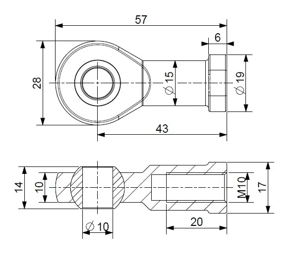 Cenový Hit Oko k plynové vzpěře BM, pr. 10mm, c=43mm, pro závit M10, ocel