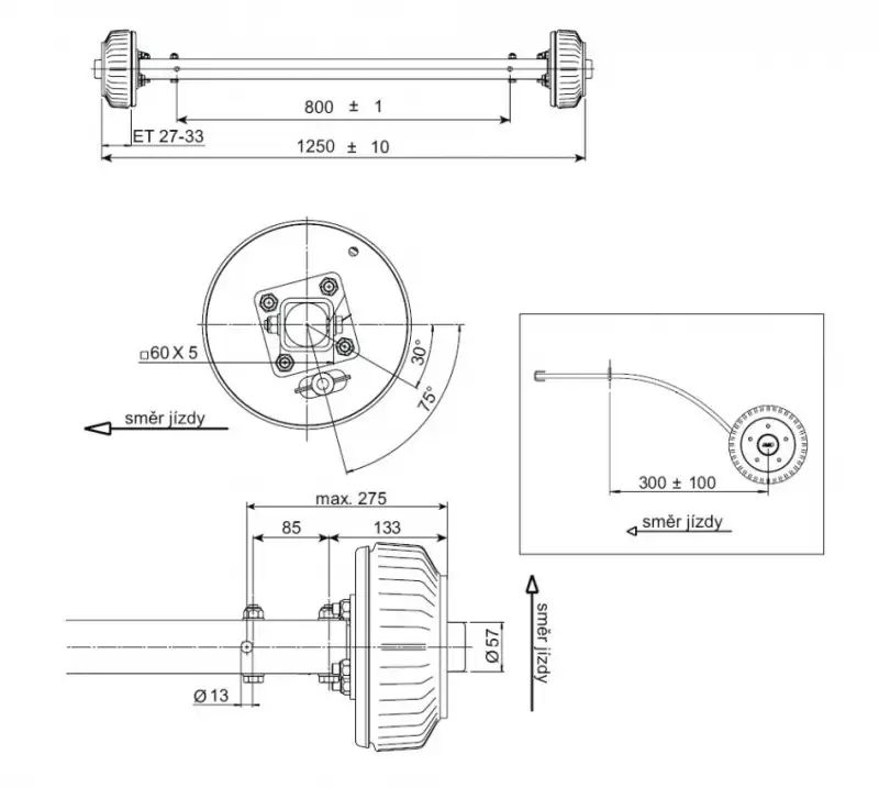 Výhodná Nabídka Náprava AL-KO Starr Plus BS (1500kg) a= 800 mm, c=1250 mm, 2051Ab, 112x5