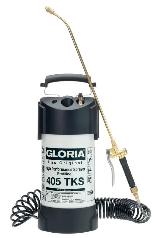 Odeslání Ihned GLORIA 405 TKS Profiline - Tlakový postřikovač se zabudovaným manometrem, spirálovou hadicí a připojením ke kompresoru GLORIA - Made in Germany