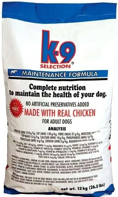 K-9 SELECTION MAINTENANCE FORMULA - Pro dospělé psy 12 kg Vrácení Zdarma